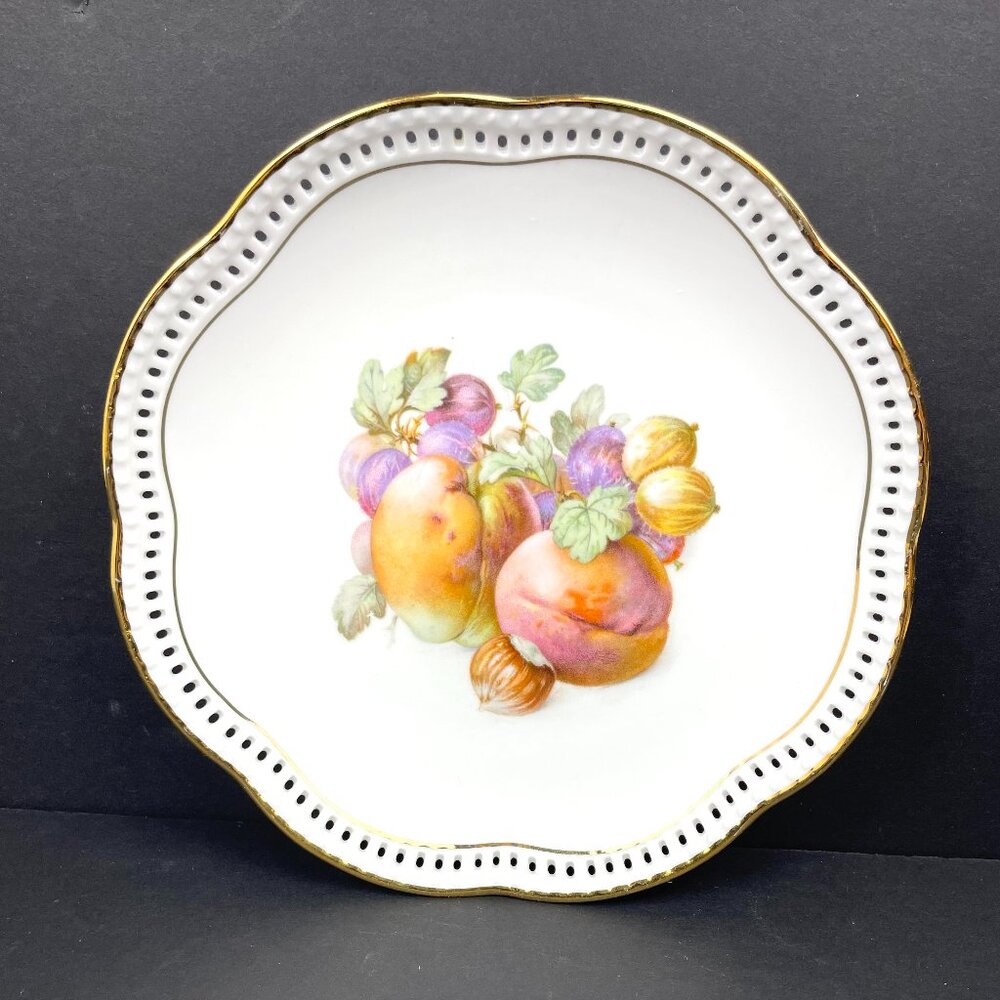 Set of 6 Schumann Arzberg Germany Pierced Porcelain Plates Harvest Fruit 7" - Picture 15 of 16
